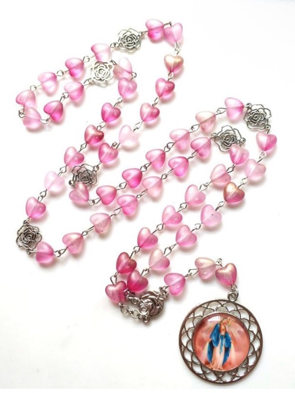 Pink Heart Rosary Necklace with Miraculous Pendant. NWT🙏🙏